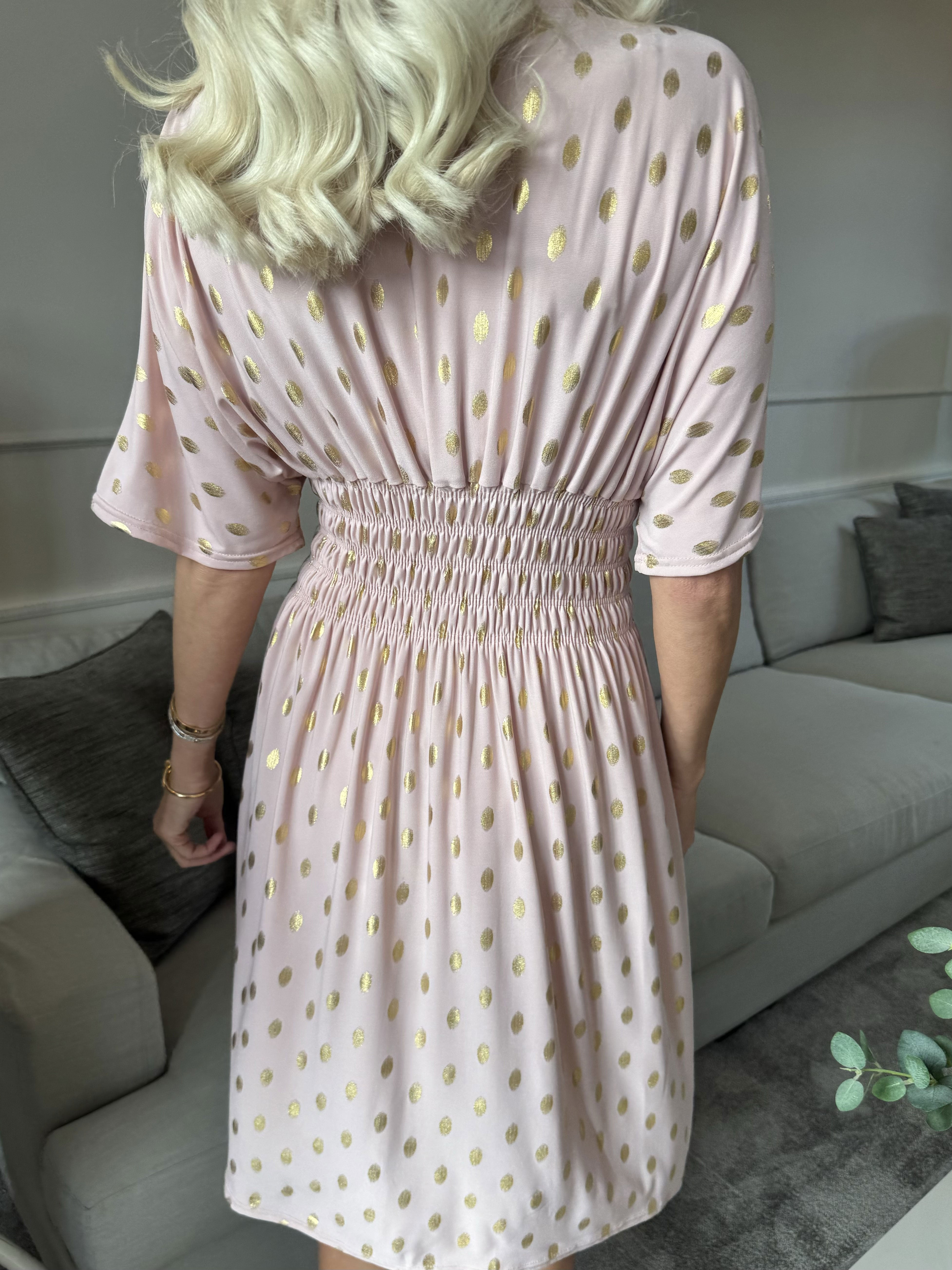 Pams Dot Short - Enfärgad elastisk klänning med guldprickar